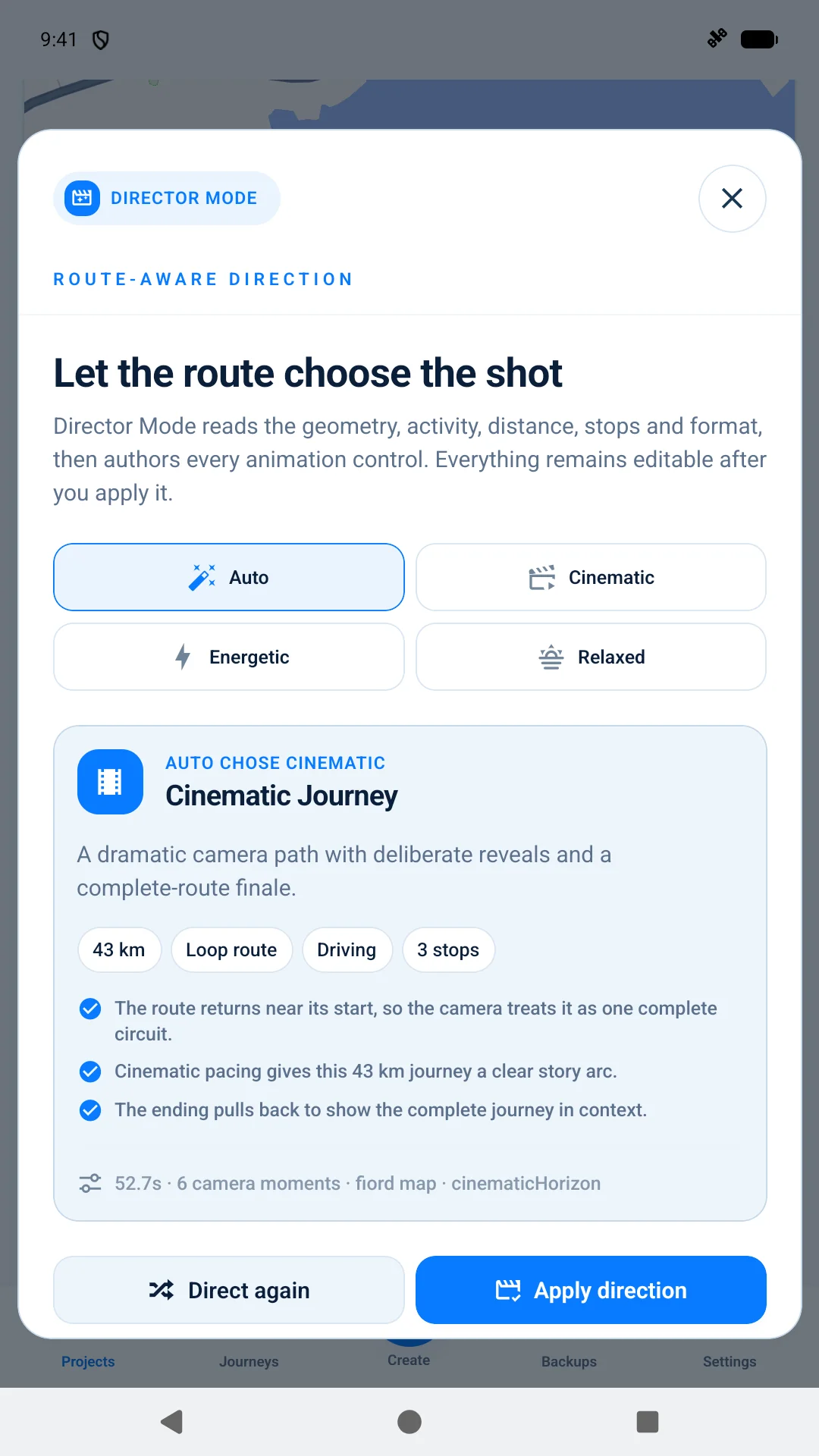 Find the right direction screen in AnimateMyRoute