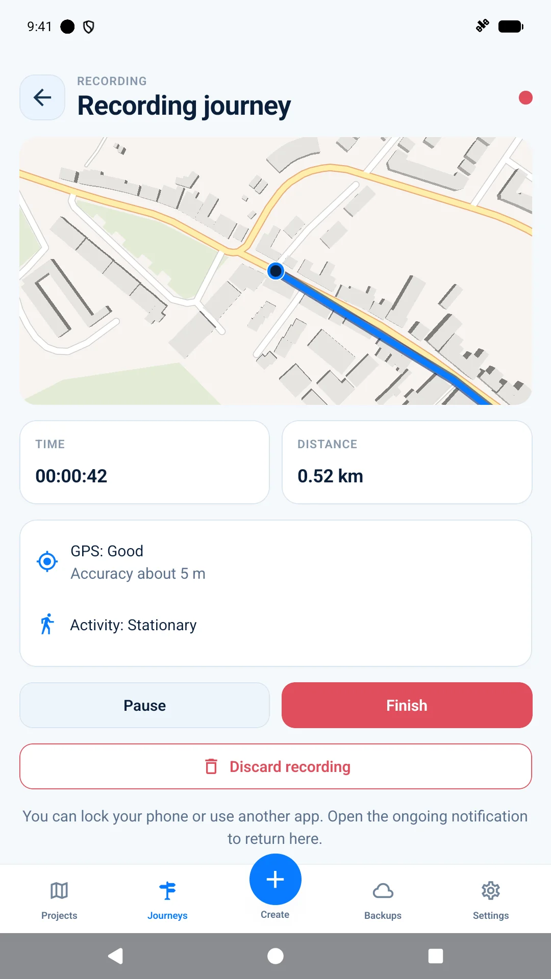 Capture the road as you go screen in AnimateMyRoute