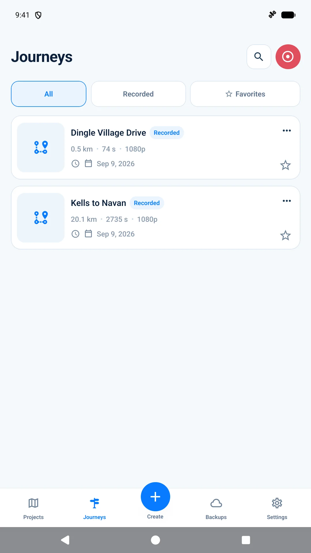 Journey library with recorded routes