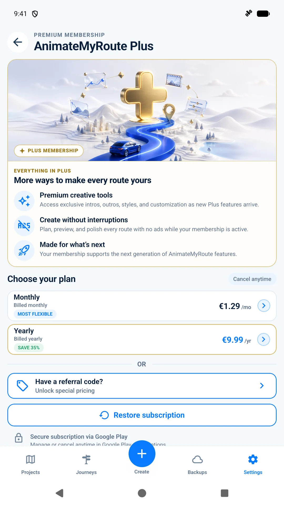 Unlock AnimateMyRoute Plus screen in AnimateMyRoute