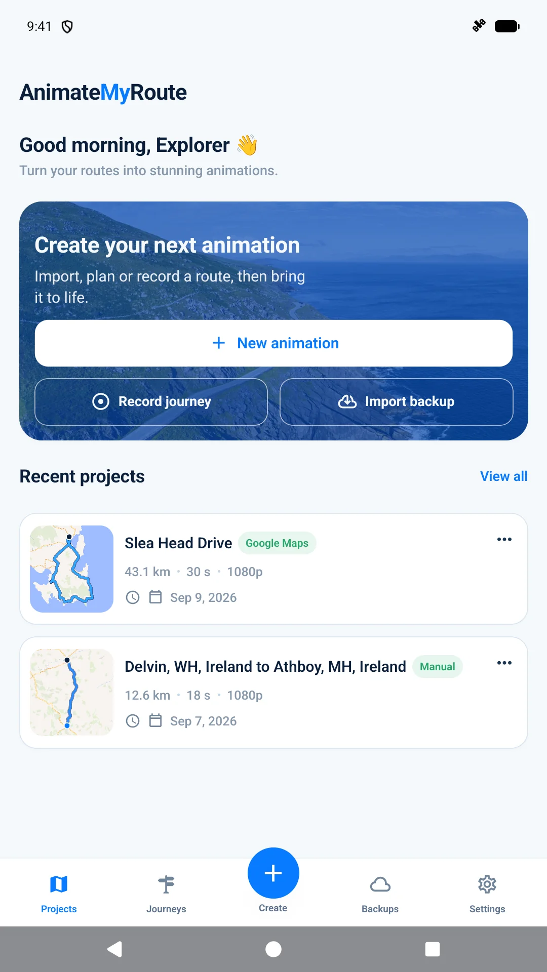Your creative home screen in AnimateMyRoute