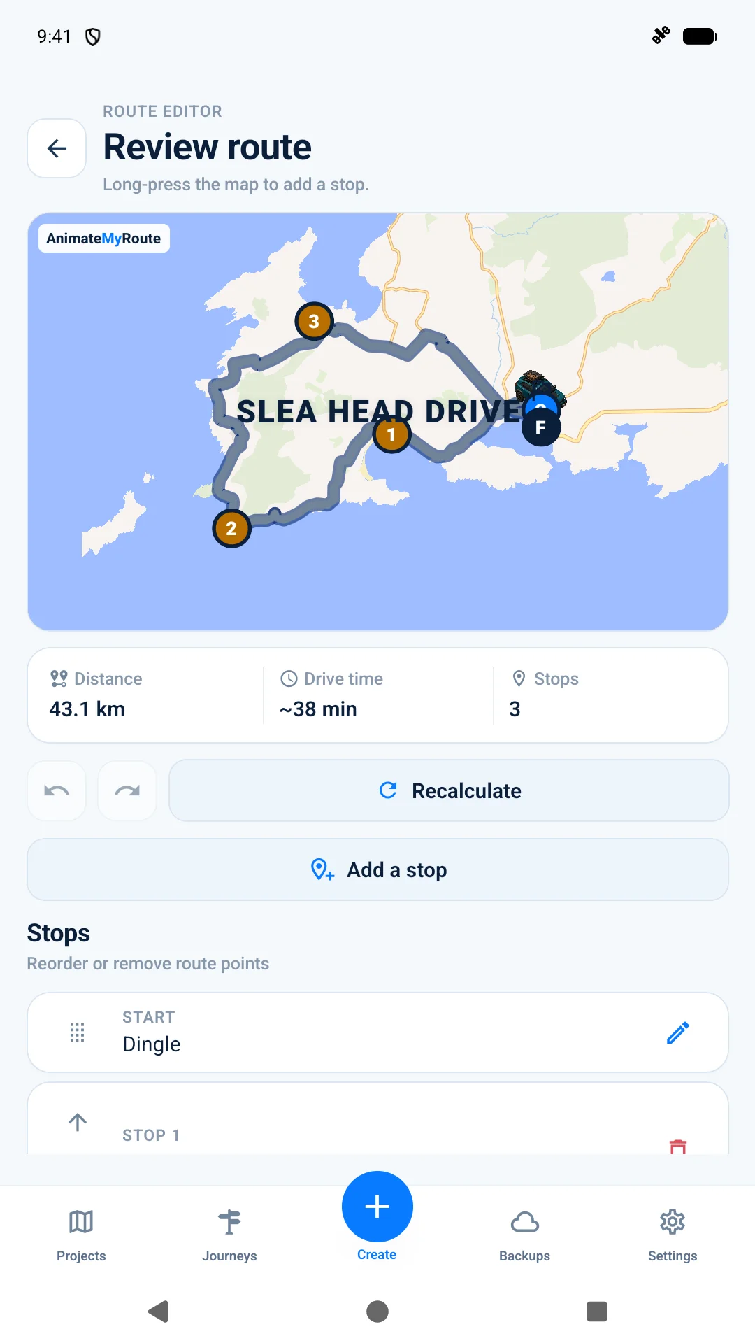 Shape every stop screen in AnimateMyRoute