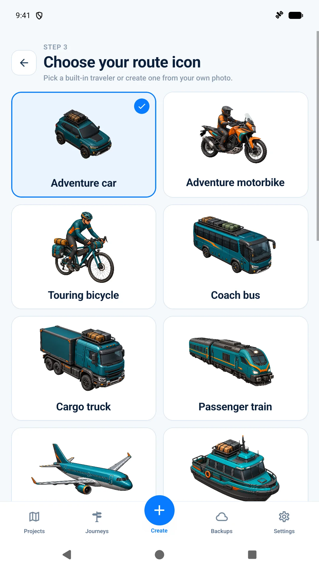 Choose the traveller screen in AnimateMyRoute